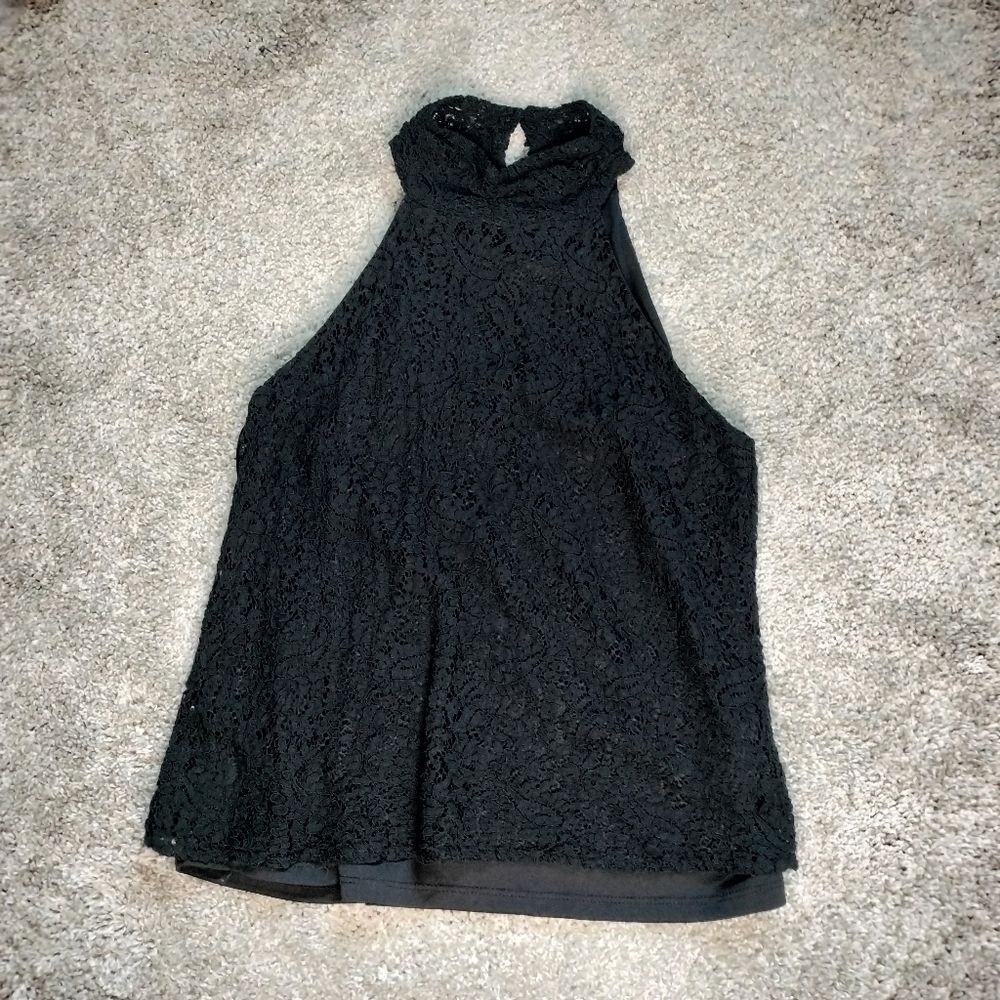 Express Black Lace Button Neck Halter Top Size M